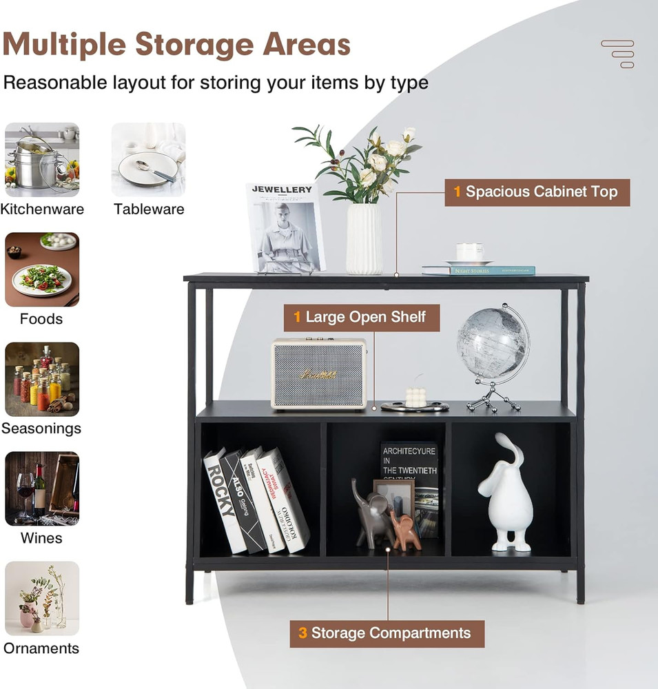 Modern Black Buffet Sideboard with Spacious Countertop & Storage Cabinet
