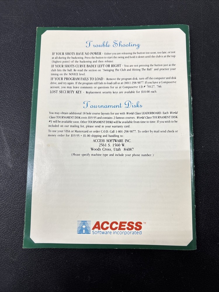 World Class Leader Board Pro Golf Simulator - Commodore 64 Floppy disk Game