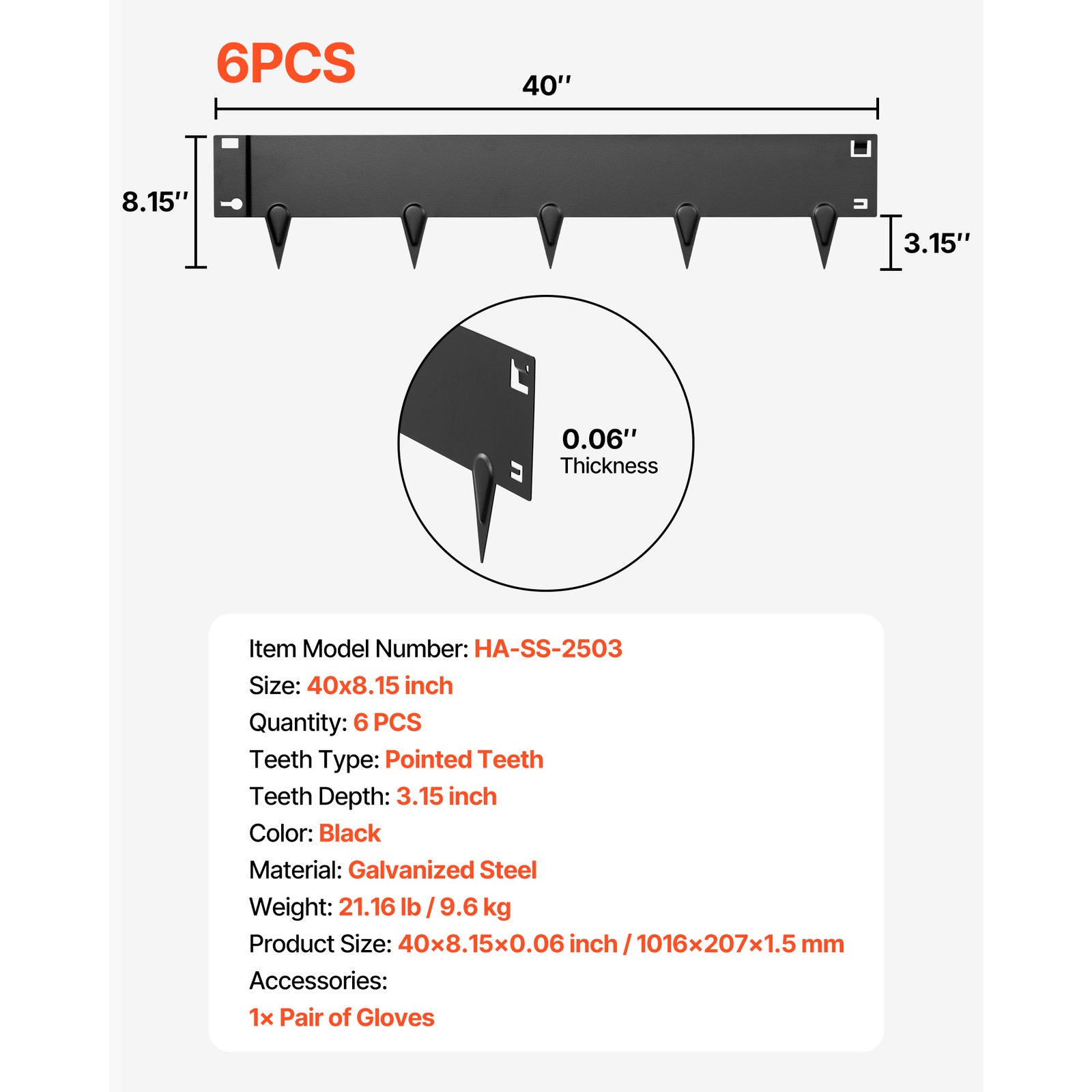 Uimoso Galvanized Steel Garden Edging Set, 40x8 in,Metal Landscape Borders, 6pcs