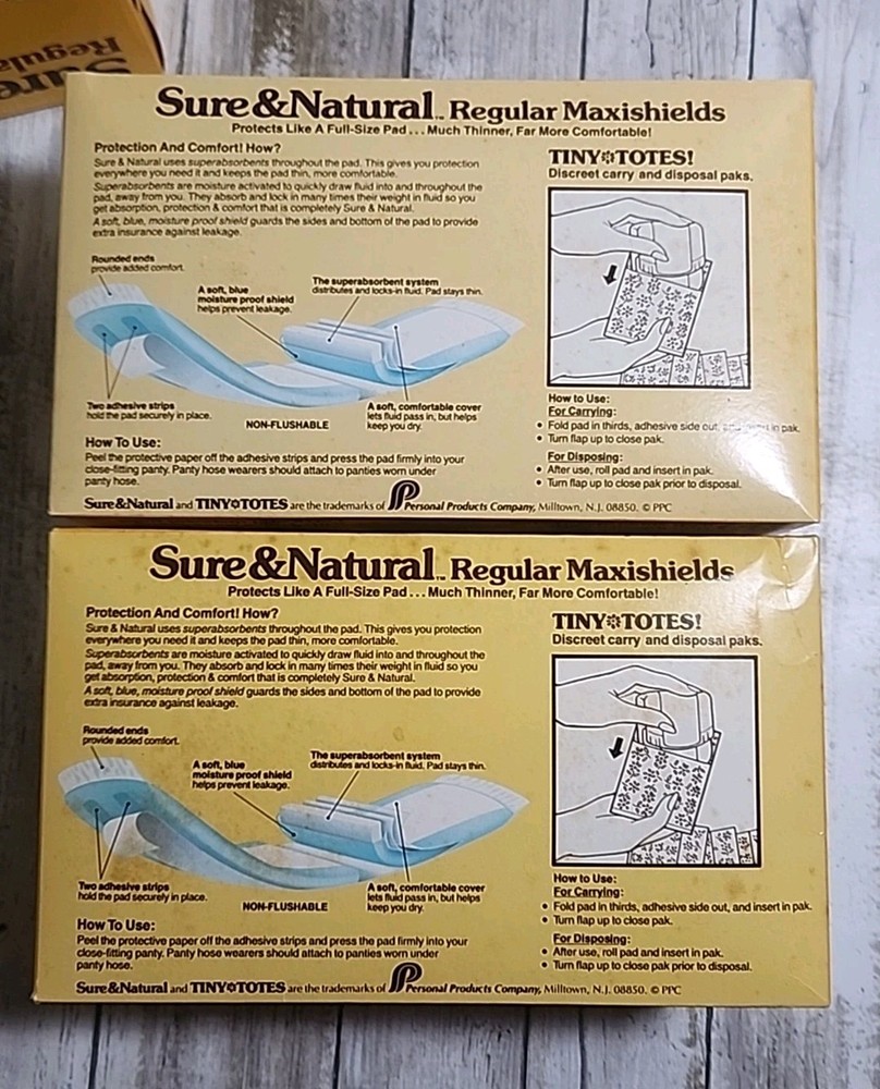 4 Box Lot VTG Sure & Natural Regular Maxishields Thin Full-Size Pads +Tiny Totes