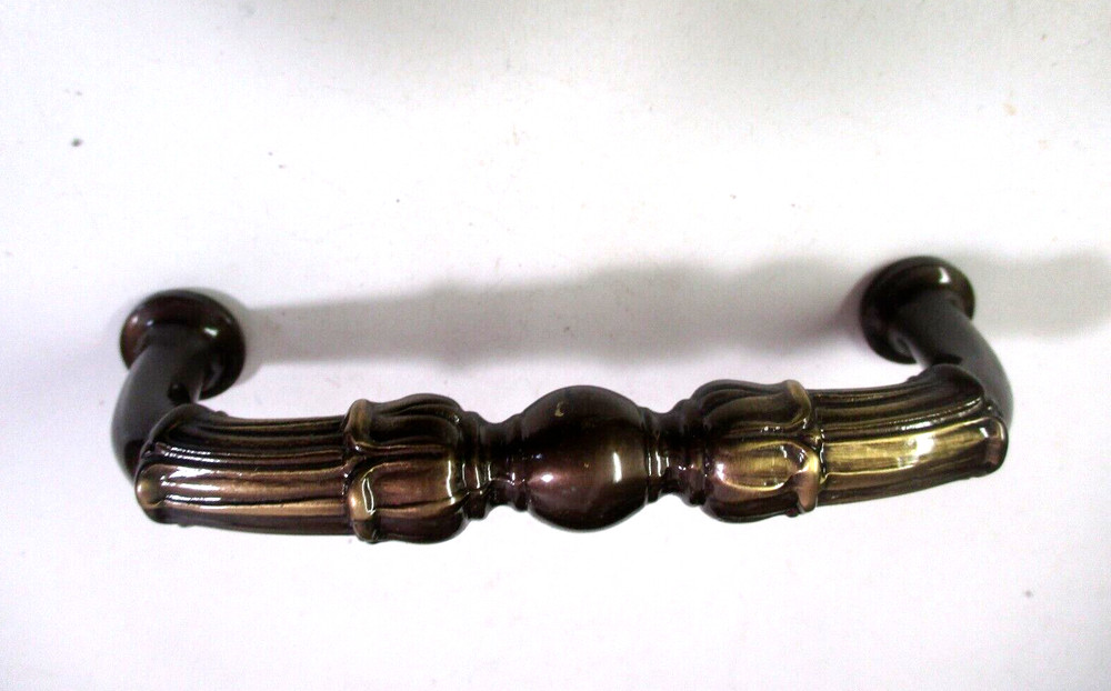 Solid Dark Brass Heavy Quality Traditional Drawer Pull Handle 3" Centers '70 Vtg
