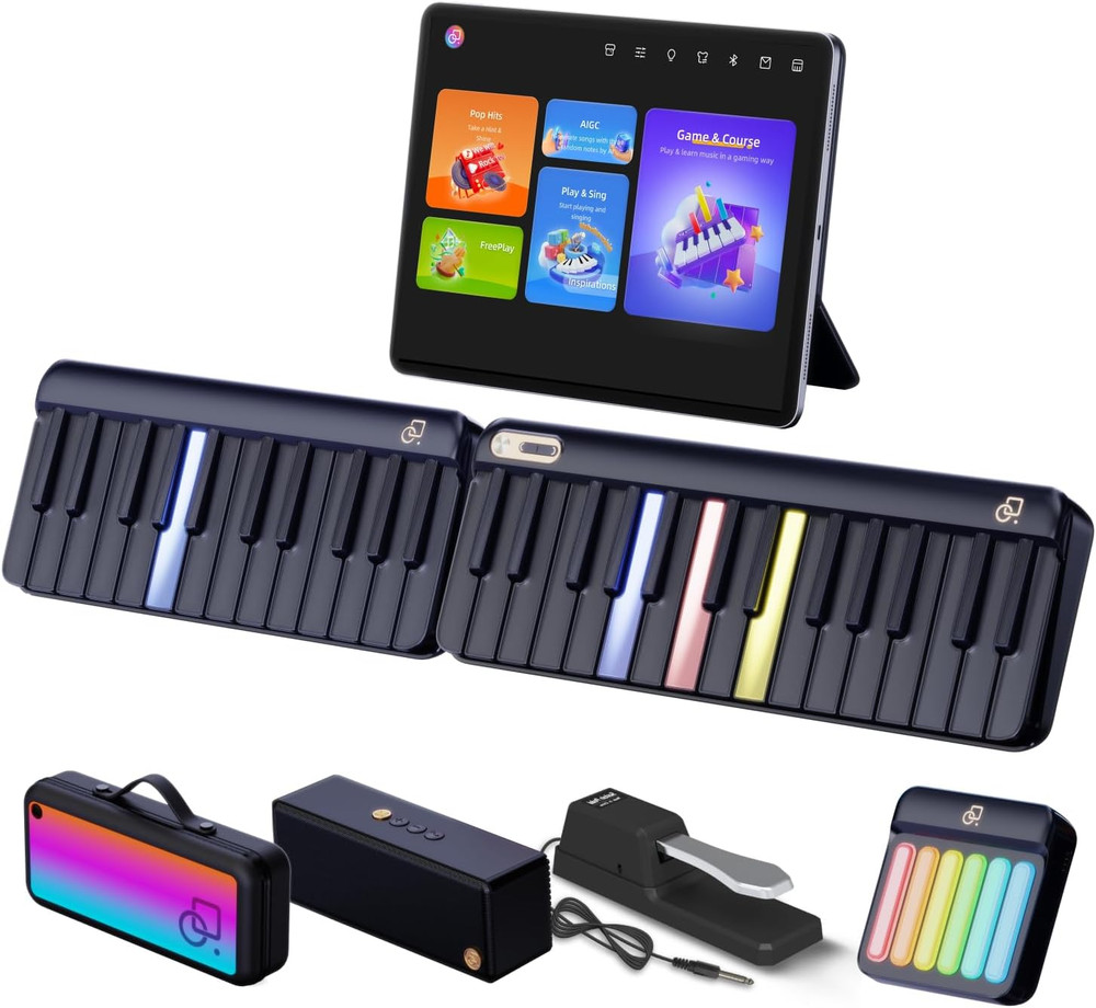 Interactive Smart Piano Keyboard with Rainbow Lights & 256 Tones