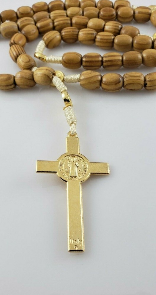 Medjugorje St Benedict LT BRWN Wooden Beads Catholic Rosary Handmade