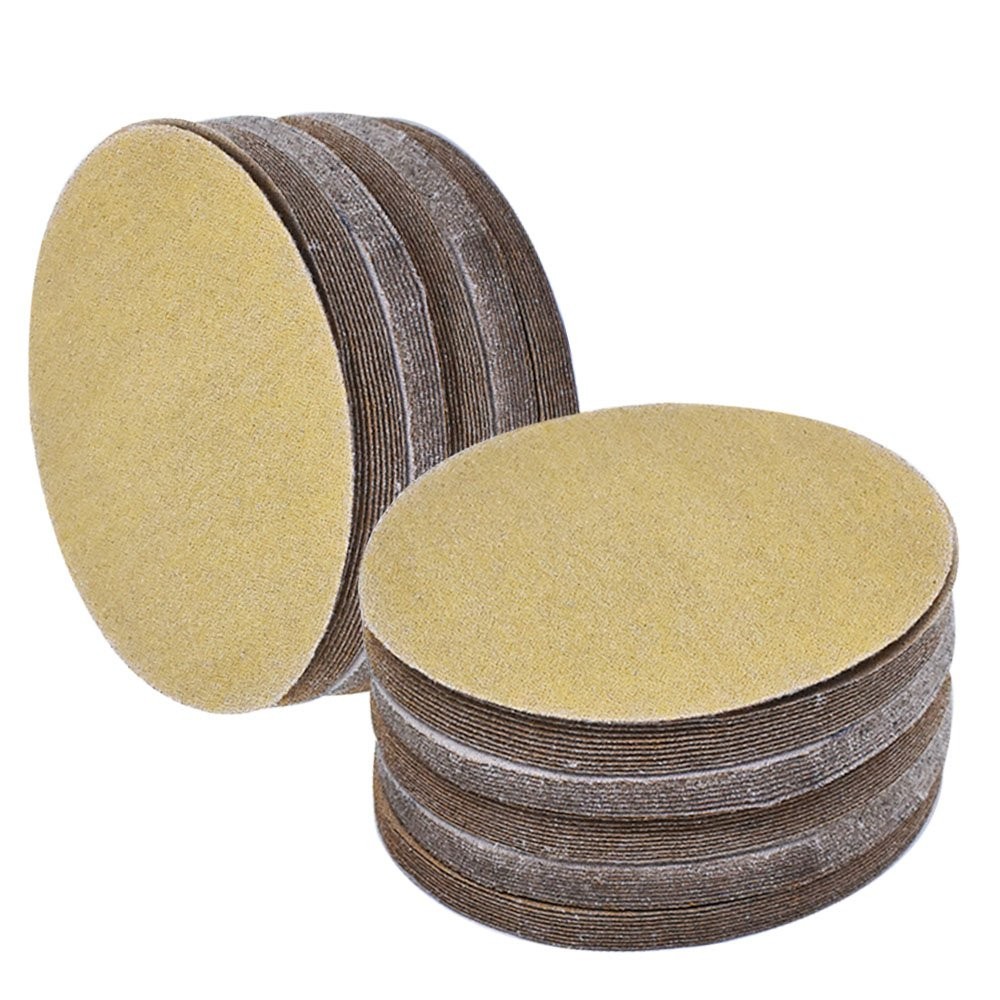 NO-Hole 100 Pcs 5" 180 Grit Hook Loop Pads Sanding Discs Flocking Disc
