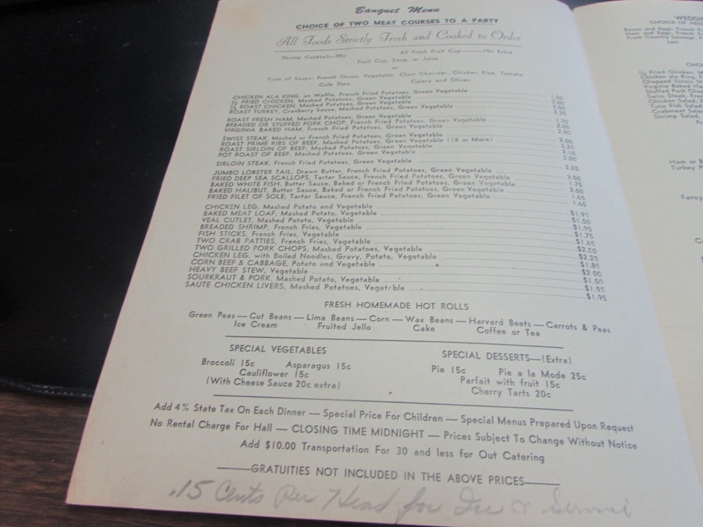 ORIGINAL - THE DEITRICK - CATERERS - SCRANTON PA - MENU