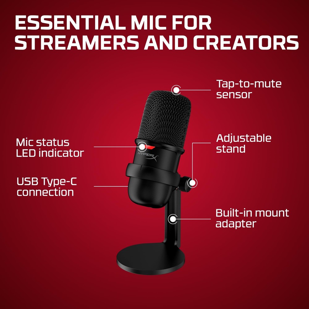 HyperX SoloCast – USB Condenser Gaming Microphone, for PC, PS4, PS5 and Mac, Tap