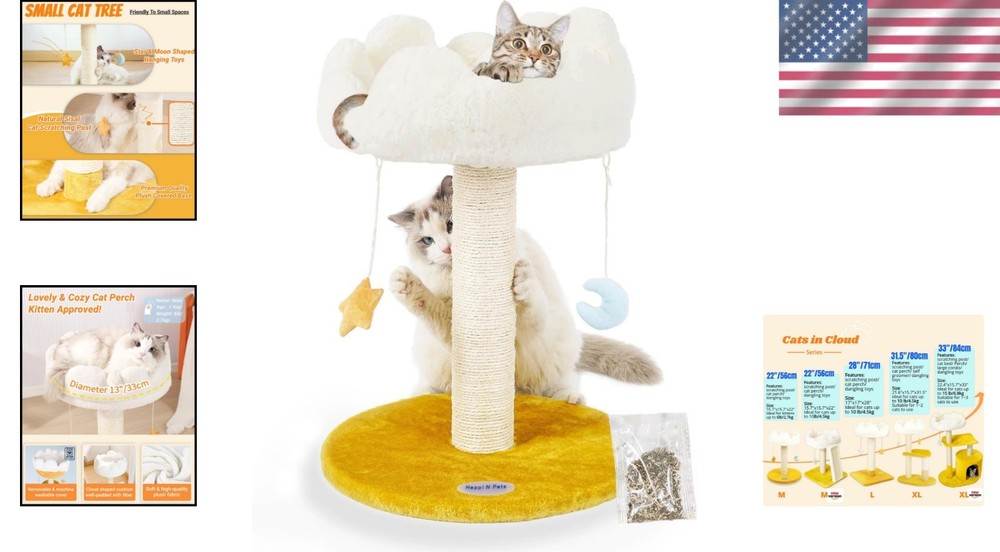 Multi-Functional Cat Tree with Plush Cloud Perch & Built-In Toys - 22"