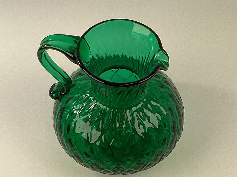 Hand blown green glass pitcher￼