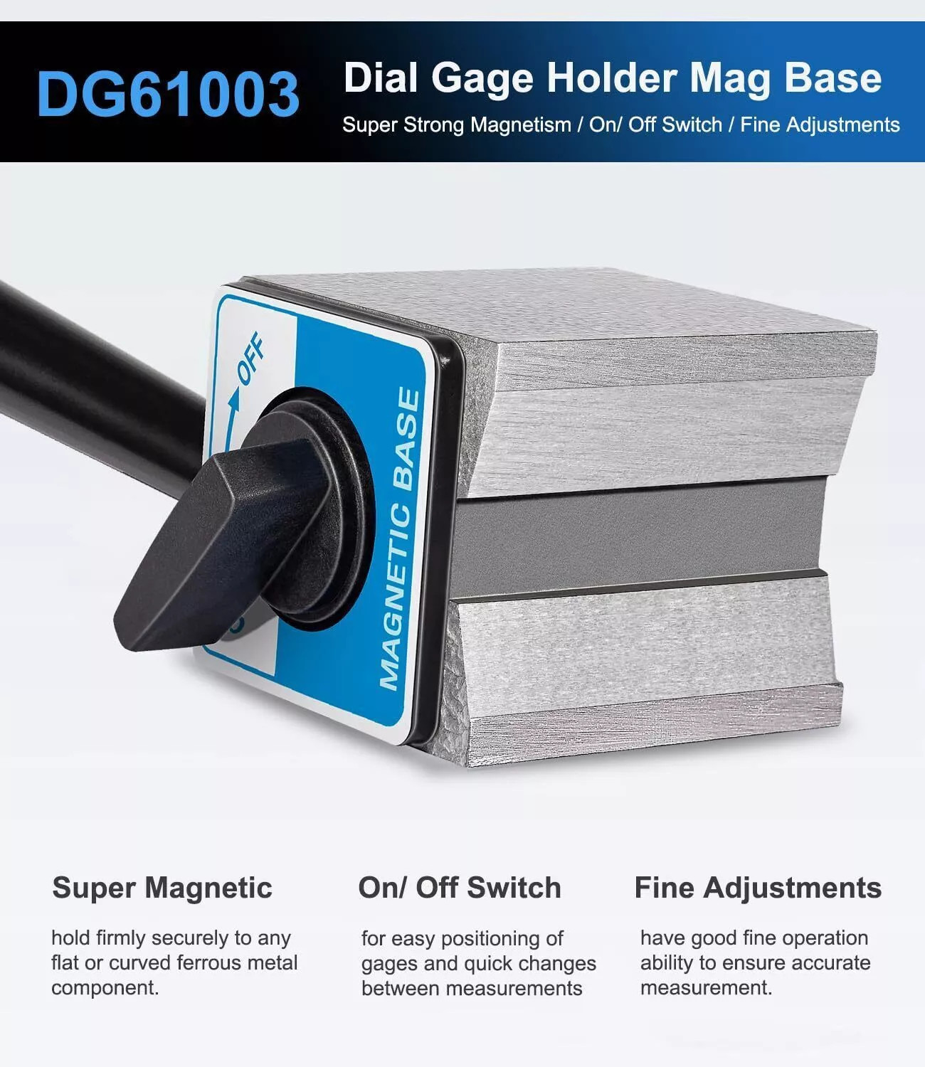 DG61003 For Noga Dial Gage Test Indicator Holder Magnetic Base 176lb Fine Adjust