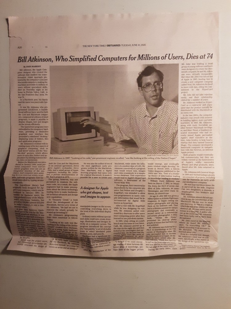 Bill Atkinson New York Times Obituary - Apple Computer - Software Designer