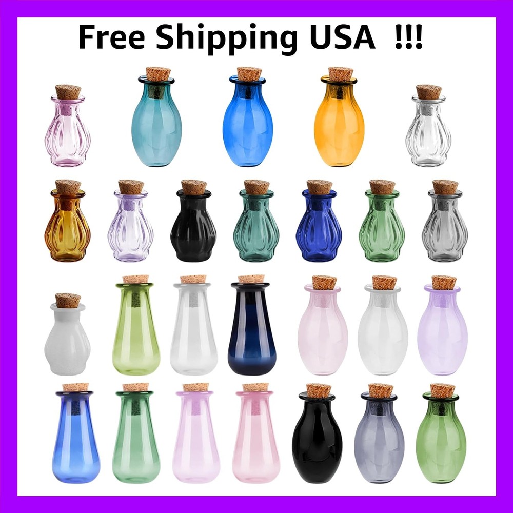 Mini Glass Bottles with Cork Stopper,Colorful Tiny Spell Jars,Empty Vials Tin...