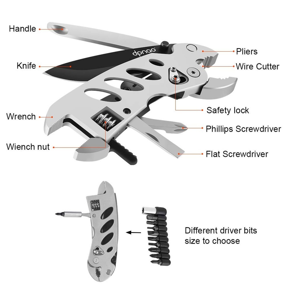 Multitool Wrench With 7 Tools/Pliers/Wire Cutter/Flat Screwdriver/Phillips Sc...
