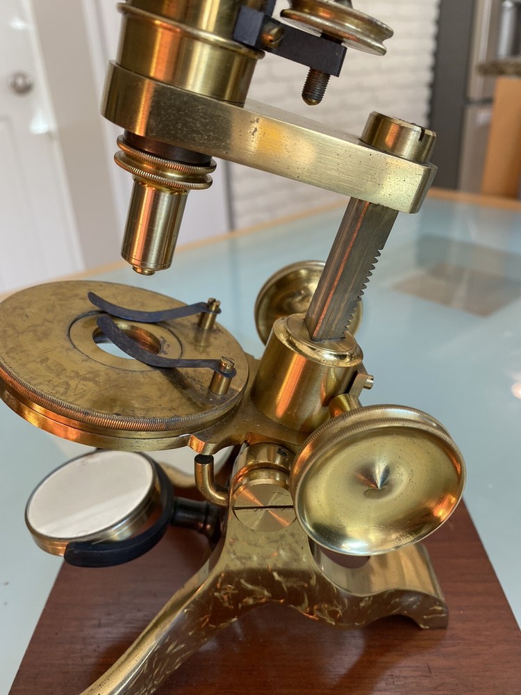 Antique Early English Brass Microscope. Unsigned.