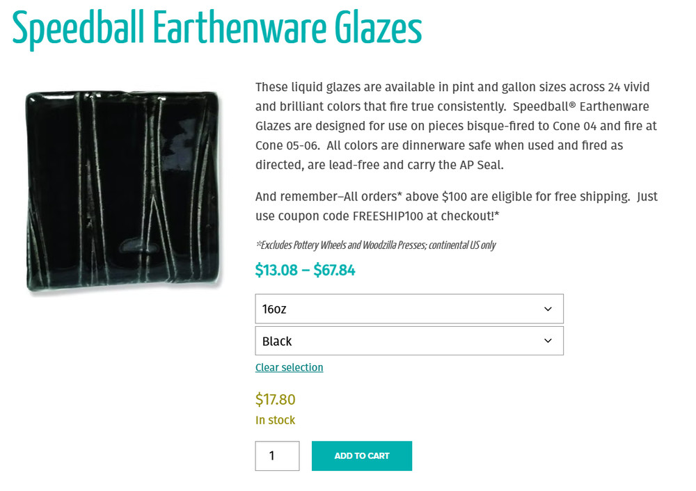 Speedball black Earthenware glaze