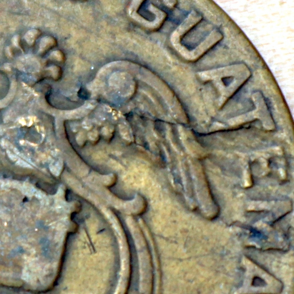 1944 Guatemala 2 Centavos San Francisco Mint Lamination Error