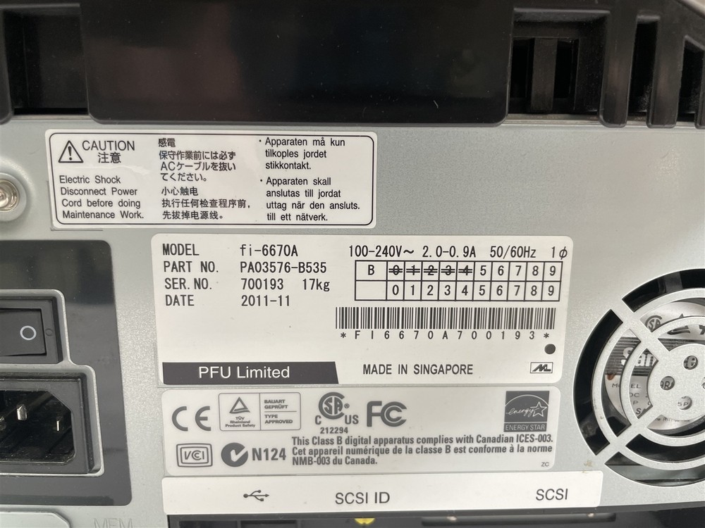 Fujitsu Fi-6670A Color Duplex Document Scanner PA03576-B535 VRS Controller