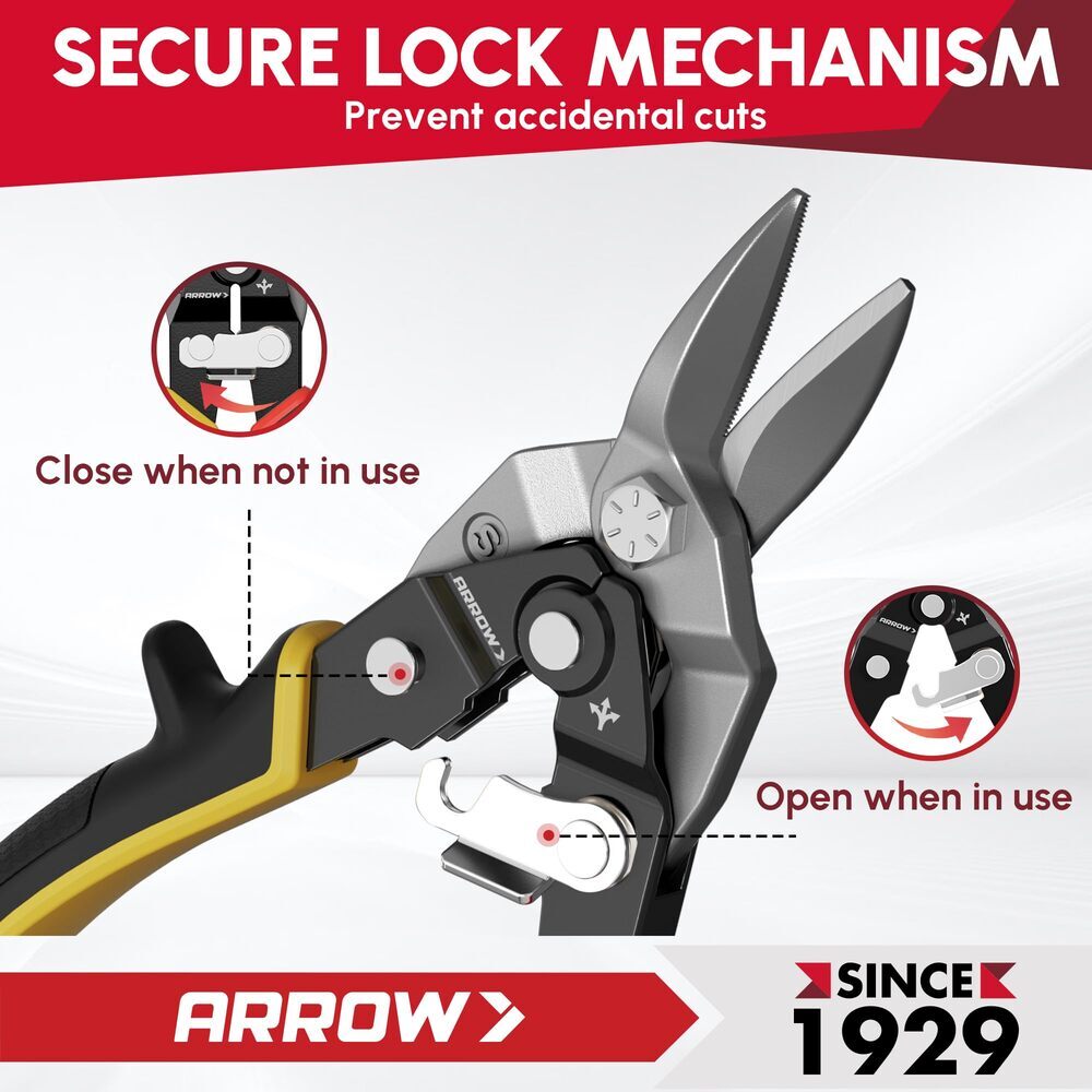 ARROW 3PCS 8" High Leverage Tin Snips Set Left Straight Right Cut Aviation Snips