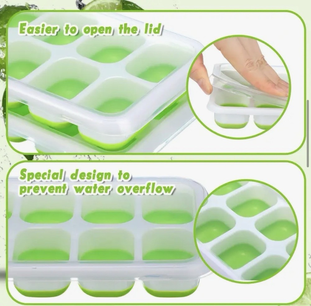 36 Pack Silicone Ice Cube Trays - Flexible Stackable Molds with Lid for Drinks &