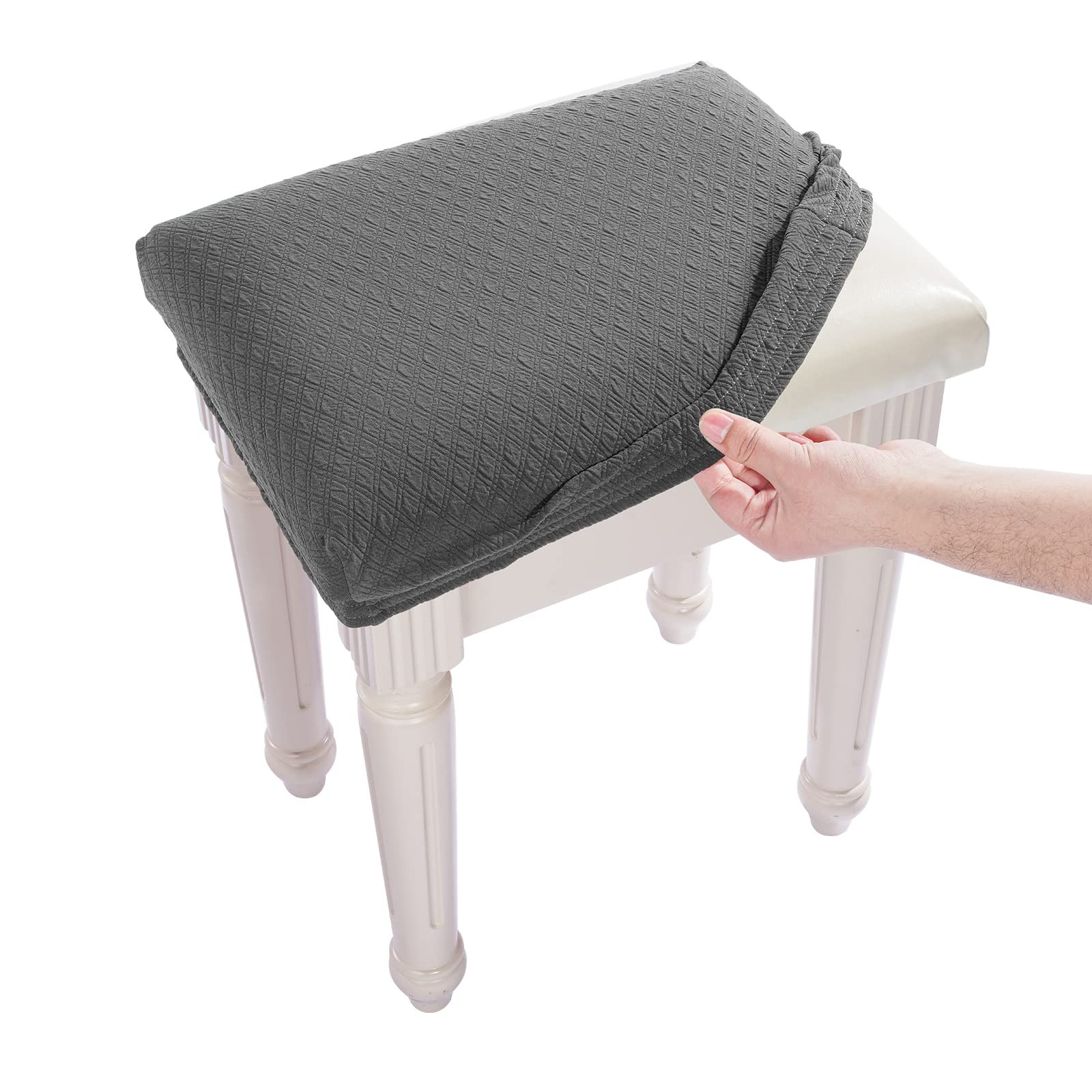 Luxury Vanity Bench Stool Cover, (15"- 20") L x (11.8"- 15.7") W Rectangle Sm...
