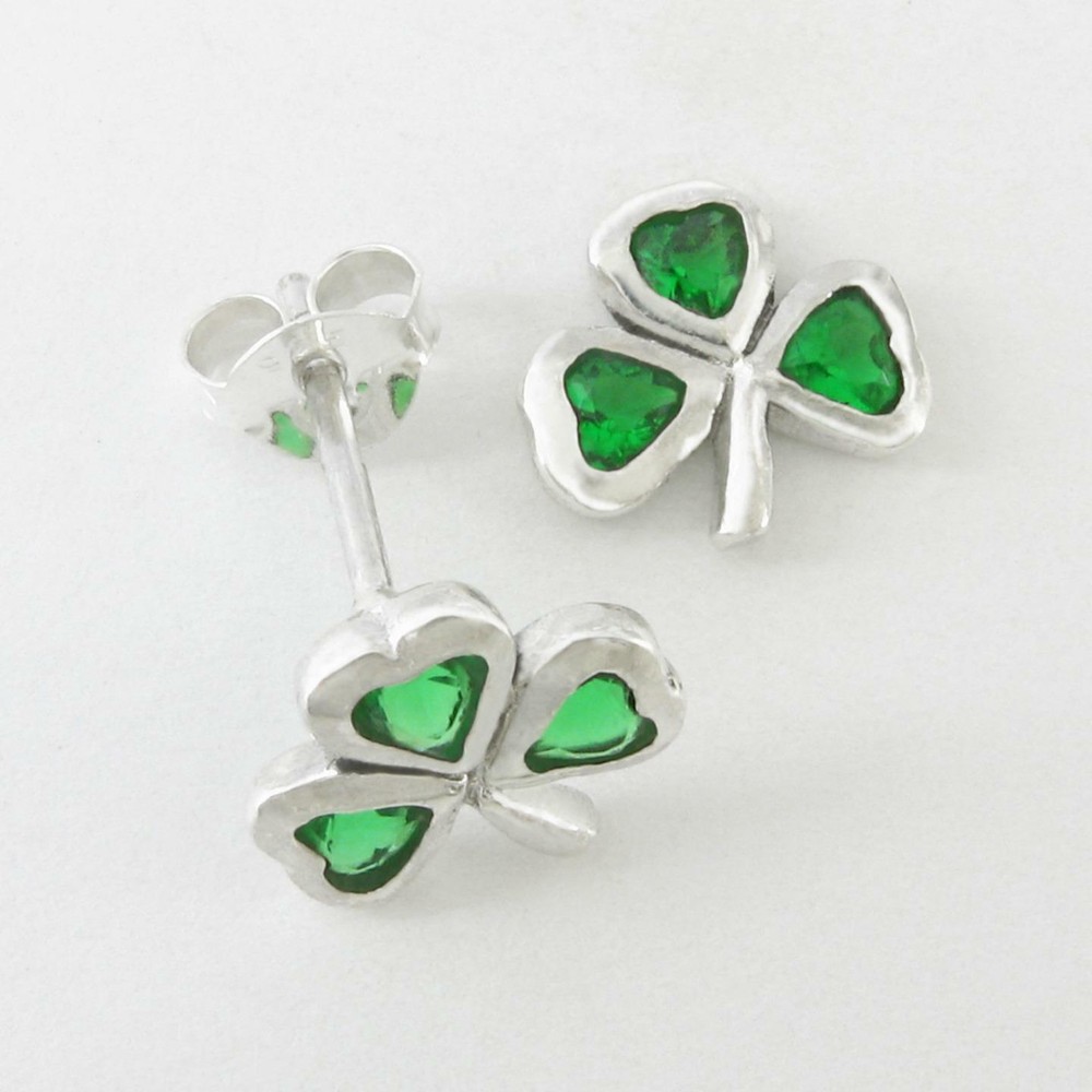 Emerald Shamrock Post Earrings in SOLID Sterling Silver - NEW!