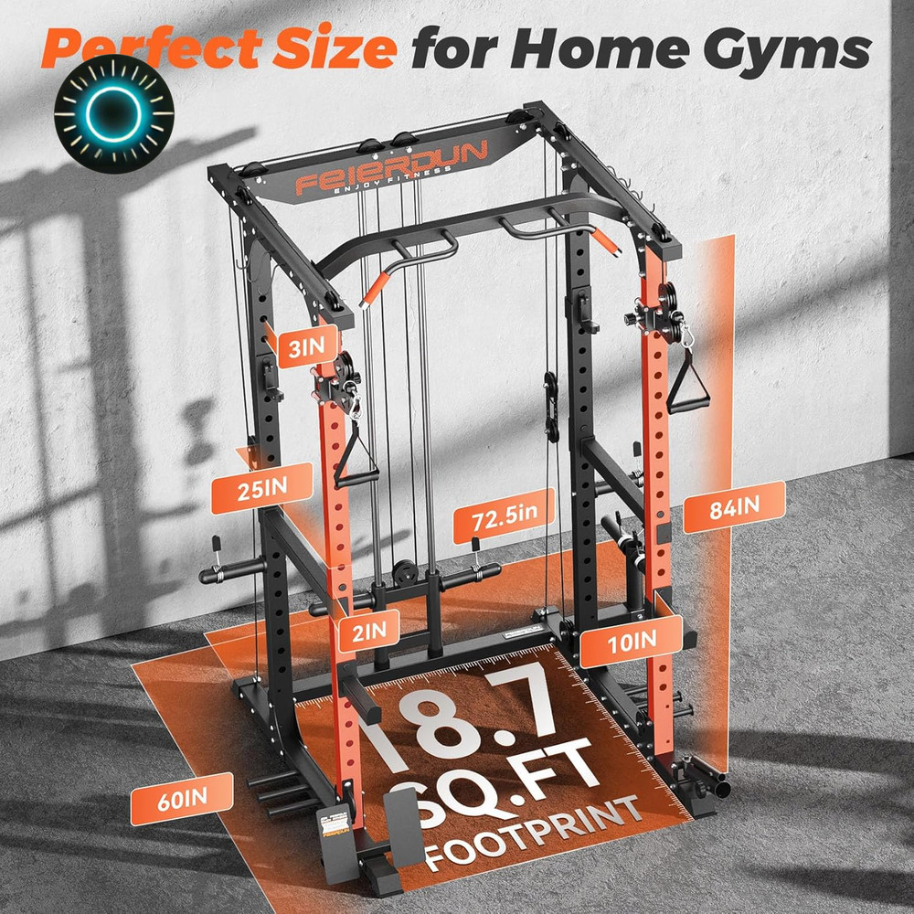 FLA01 Power Cage Multi Function Squat Rack with Cable Crossover System 2000Lbs C