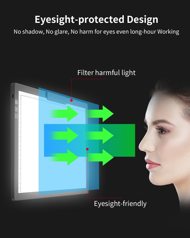 A4 Light Board for Tracing - Rechargeable Portable Light Pad Stepless Light 6...