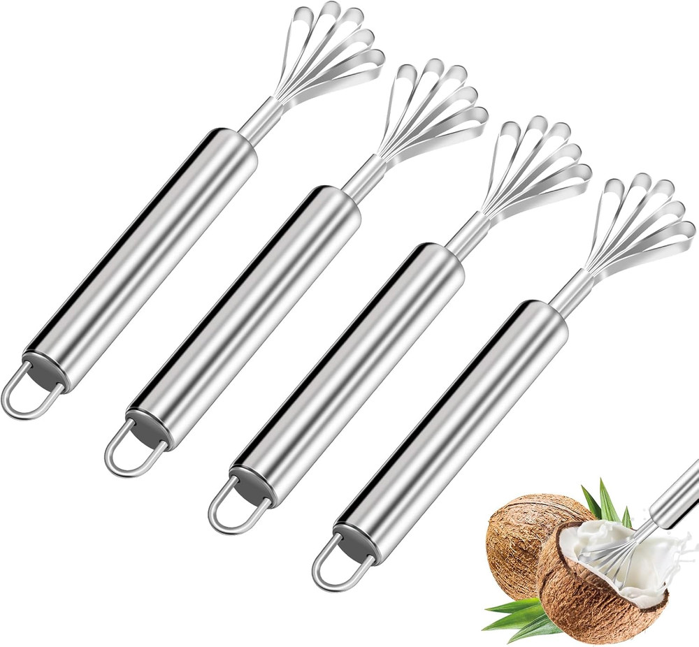 4 Pcs Coconut Meat Removal Scraper Tools, Stainless Steel Coco Nut Kinfe, Cop...