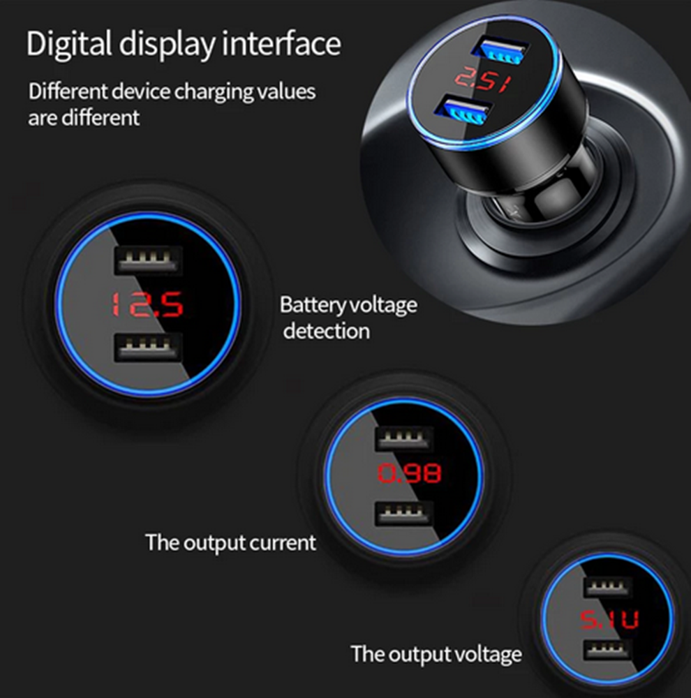 Dual USB Car Charger LED Voltage Display Cigarette Lighter Power Outlet Socket