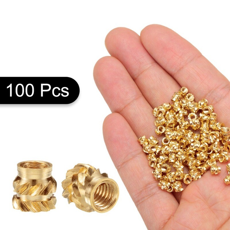 100pcs M2.5 Threaded Inserts Brass Heat Set Insert M2.5x4mm, OD 4mm Knurled Nuts