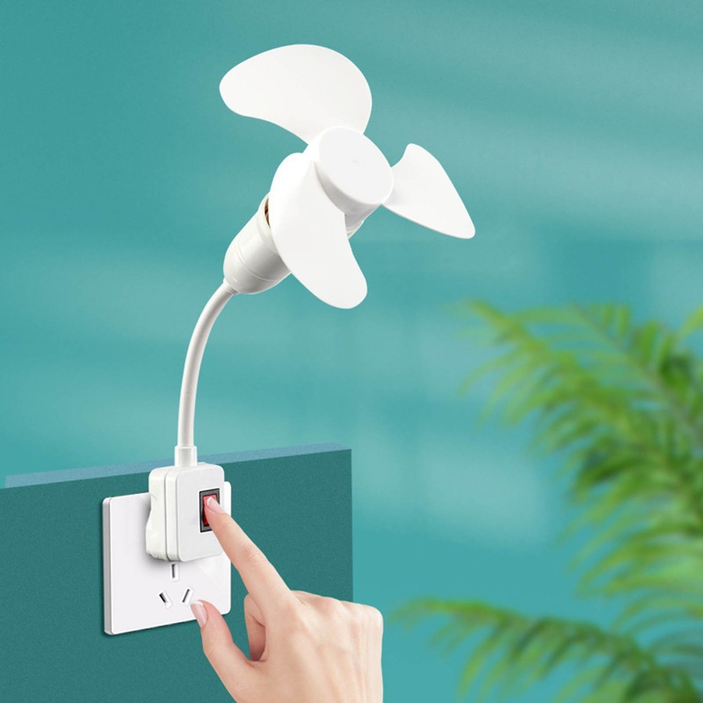 Socket Mini Mute Fan with Plug Adapter, Flexible Gooseneck Plug and Bulb Base