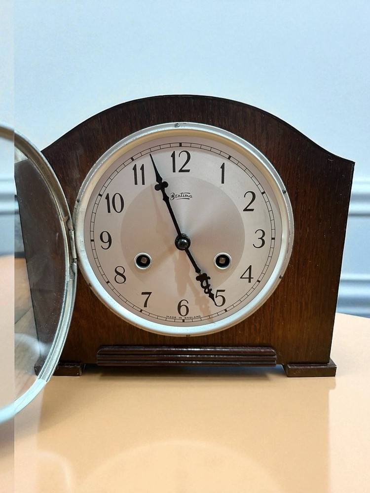 Art Deco Oak Clock By Bentima England Mantle Shelf Clock