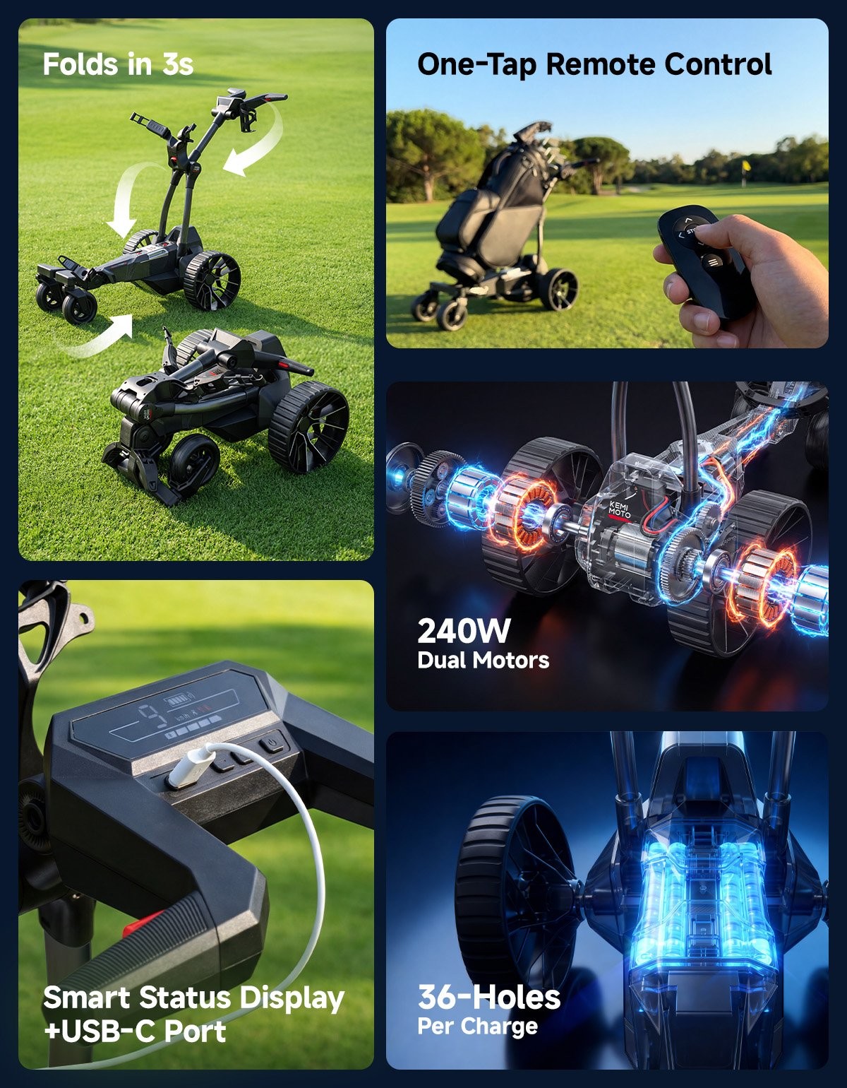 ApexR Foldable Electric Golf Push Cart Trolley Remote Control with Assist Mode