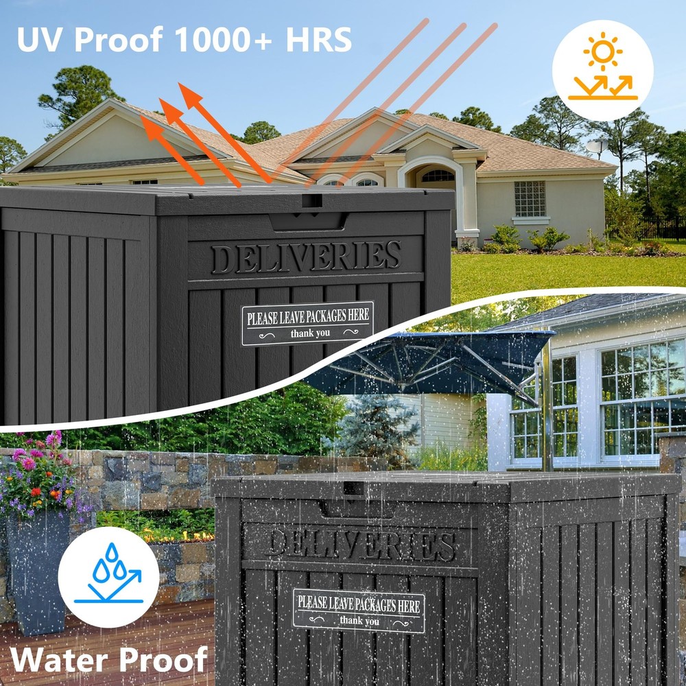 Lockable Weatherproof Plastic Parcel Drop Box for Outdoor Storage Black