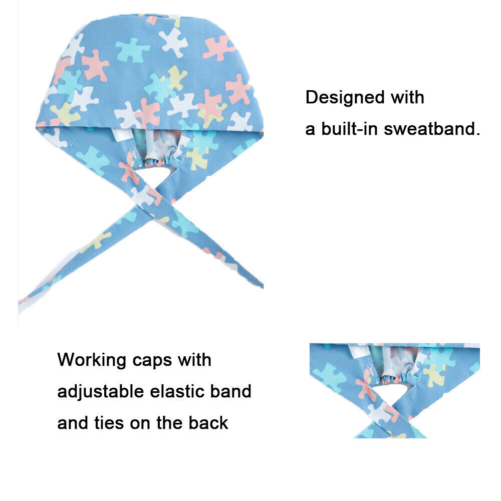 Doctor Nurse Cap Surgical Scrub Kitchen Cotton Hat with Sweatband Adjustable