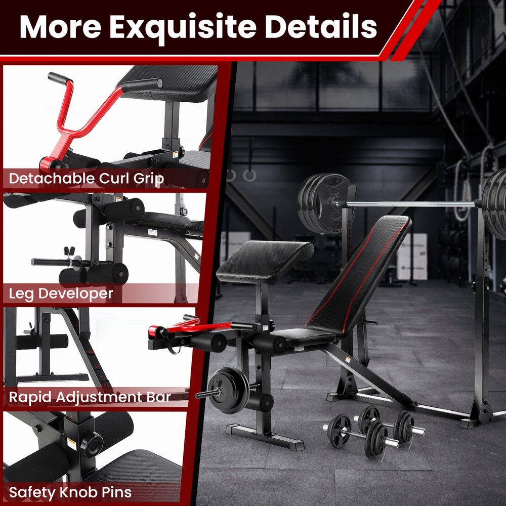Adjustable Weight Bench Press with Squat Rack Multi-Function Dip Station Workout