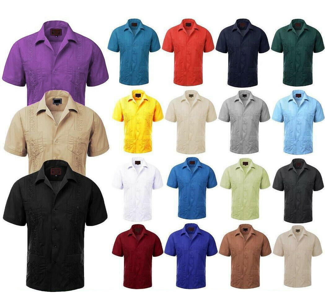 Guayabera Men's Cuban Beach Wedding Short Sleeve Dress Shirt