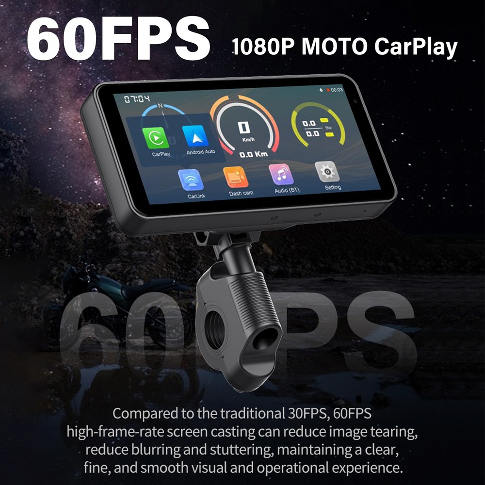 6.25" Motorcycle GPS Navigation Touch Screen Wireless CarPlay Android Auto 1080P