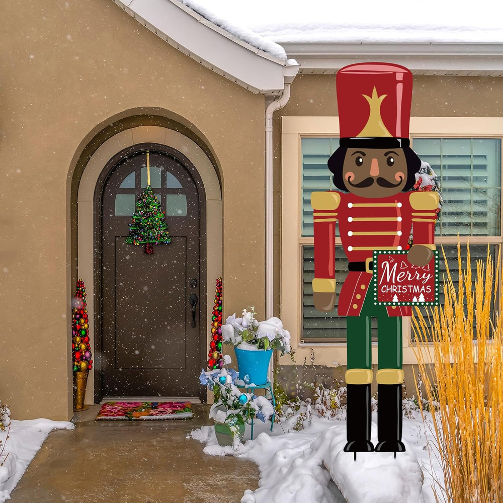 39" Black Nutcracker Christmas Outdoor Decor, Large Black Nutcracker Metal Yard