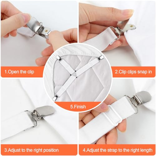 8 Pcs Sheet Straps with Metal Clips, Triangle Bed Sheet Straps Adjustable,