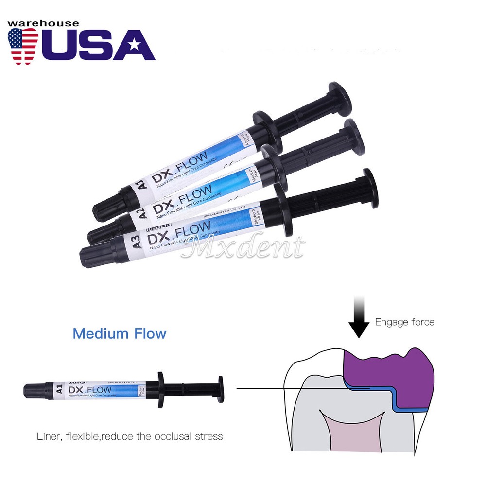 DX.FLOW Dental Flowable Cure Light Composite Resin A1 A2 A3 Syringes Medium