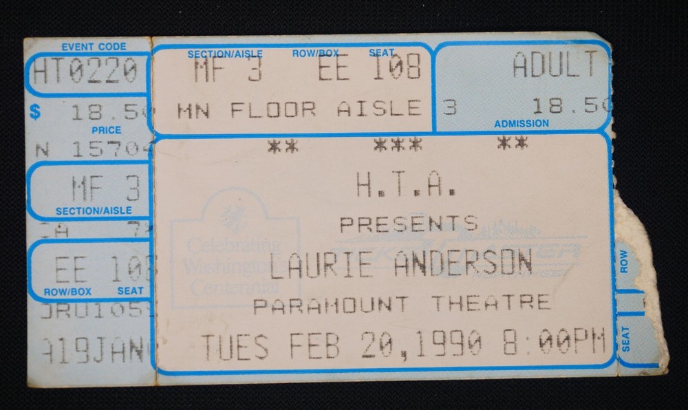 Laurie Anderson Paramount Theatre Austin TX Feb 20 1990 Ticket Stub