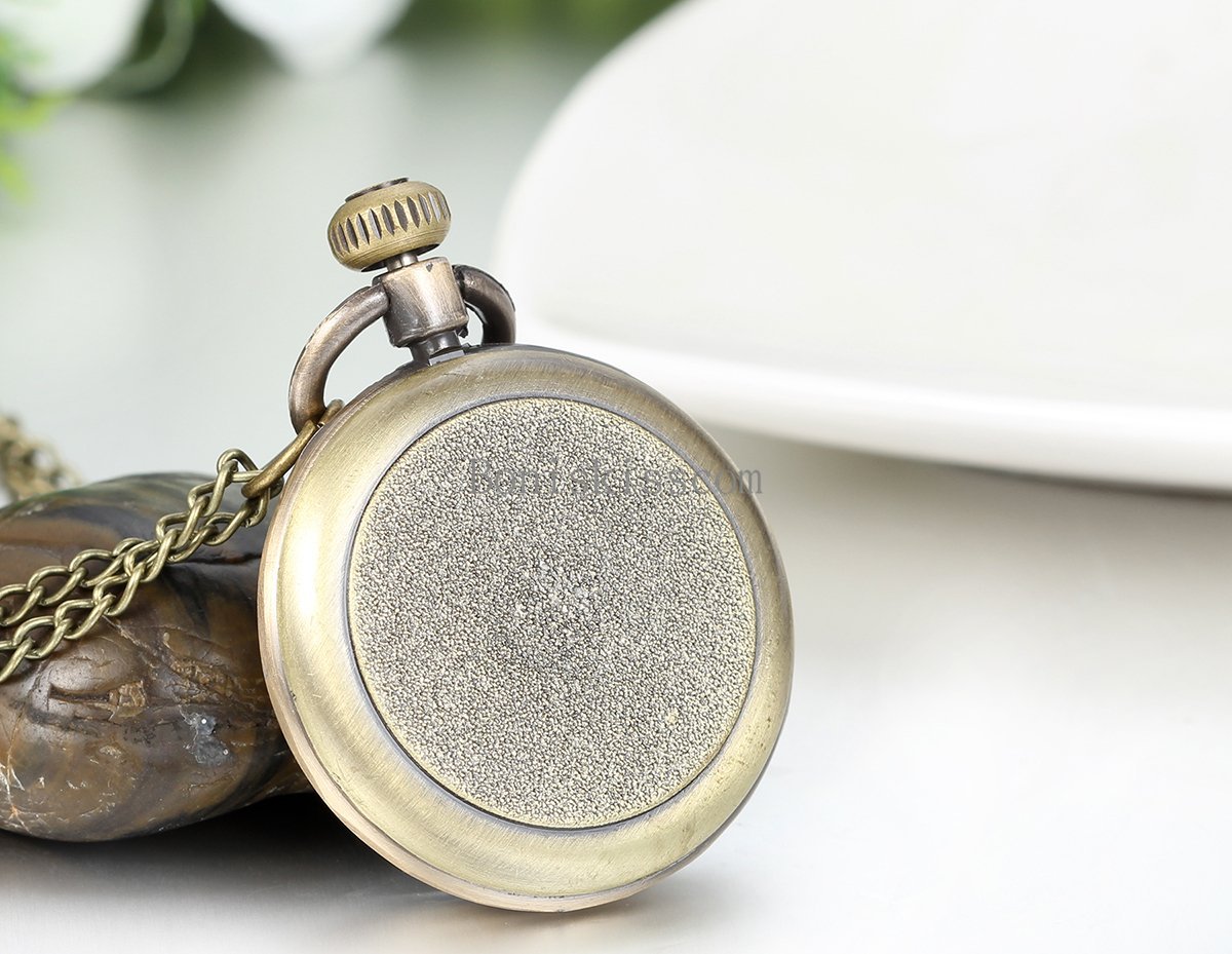 NEW Antique Vintage Bronze Tone Pendant Pocket Quartz Watch Chain Necklace Gift