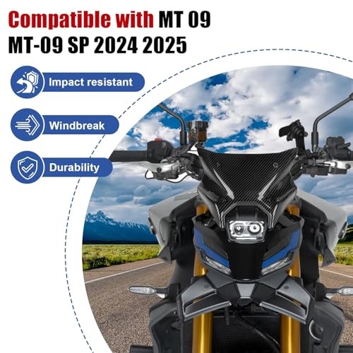 Windshield for MT-09 2024 2025, Windscreen Double Bubble Carbon fiber pattern