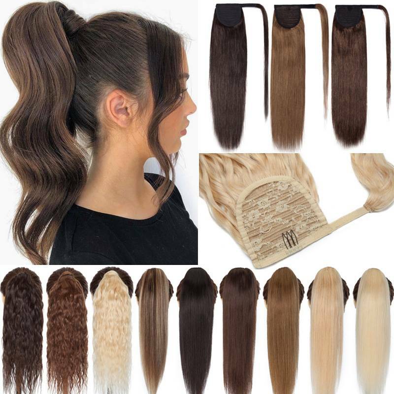 Real 100% Claw Wrap Around Ponytail Clip In Pony Tail Remy Human Hair Extensions