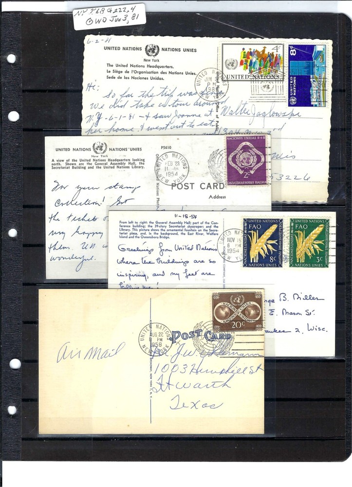 United Nations Postcards (4) - Postally Used (851)