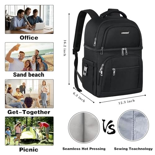 Cooler Backpack,Insulated Backpack Cooler Leakproof Double Deck Cooler Black