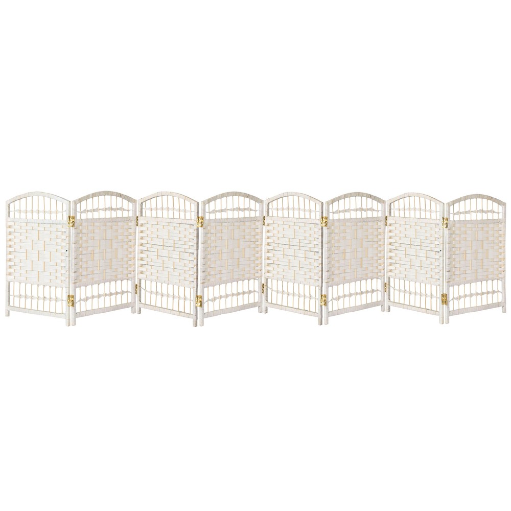 2 ft. Short Fiber Weave Folding Screen - White - 8 Panels