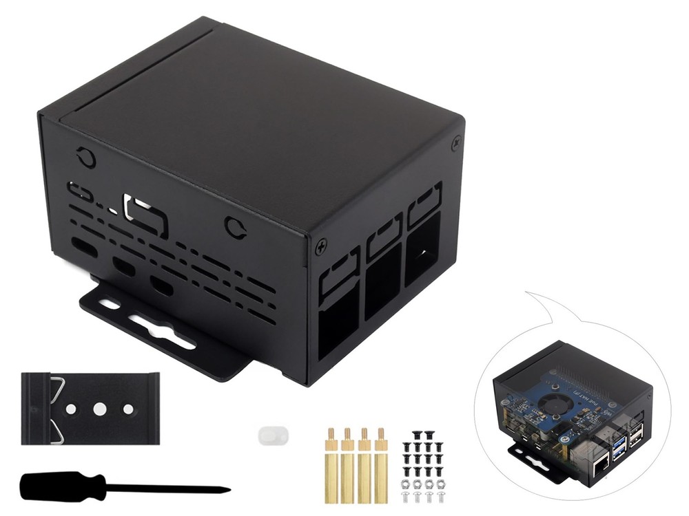 Metal Case for Raspberry Pi 5, Support Add 5 Active Cooler & Pi5 POE Black