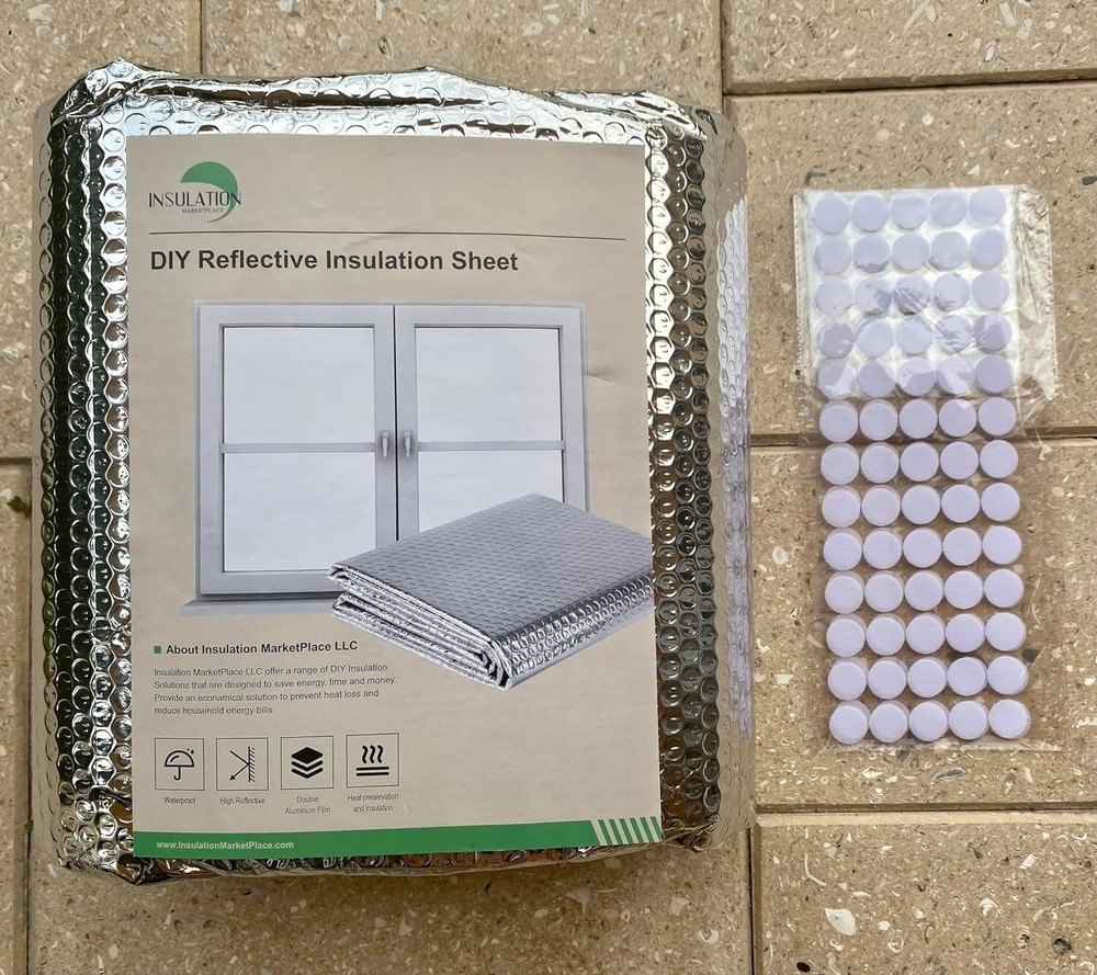 DIYReflective Insulation-Window Kit-Bubble Core-48" X 10'+65 Self Adhesive Pads