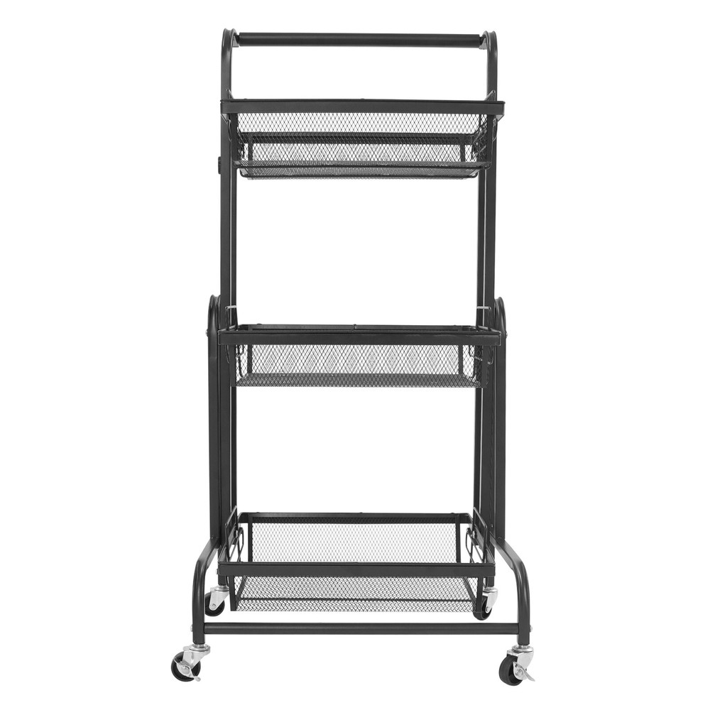 3-Tier Adjustable Metal Rolling Utility Cart, Multi-Functional Storage Cart